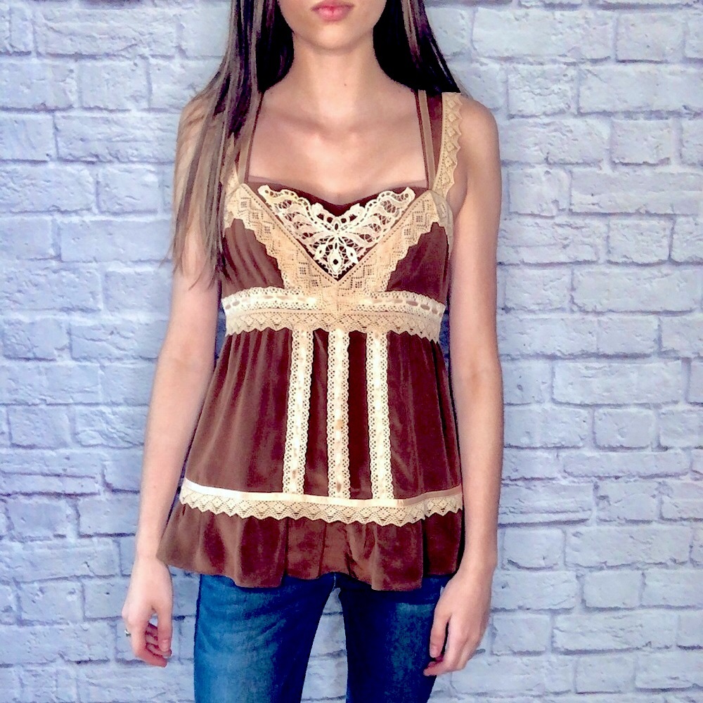 Nanette Lepore Vintage Brown Lacey Tank